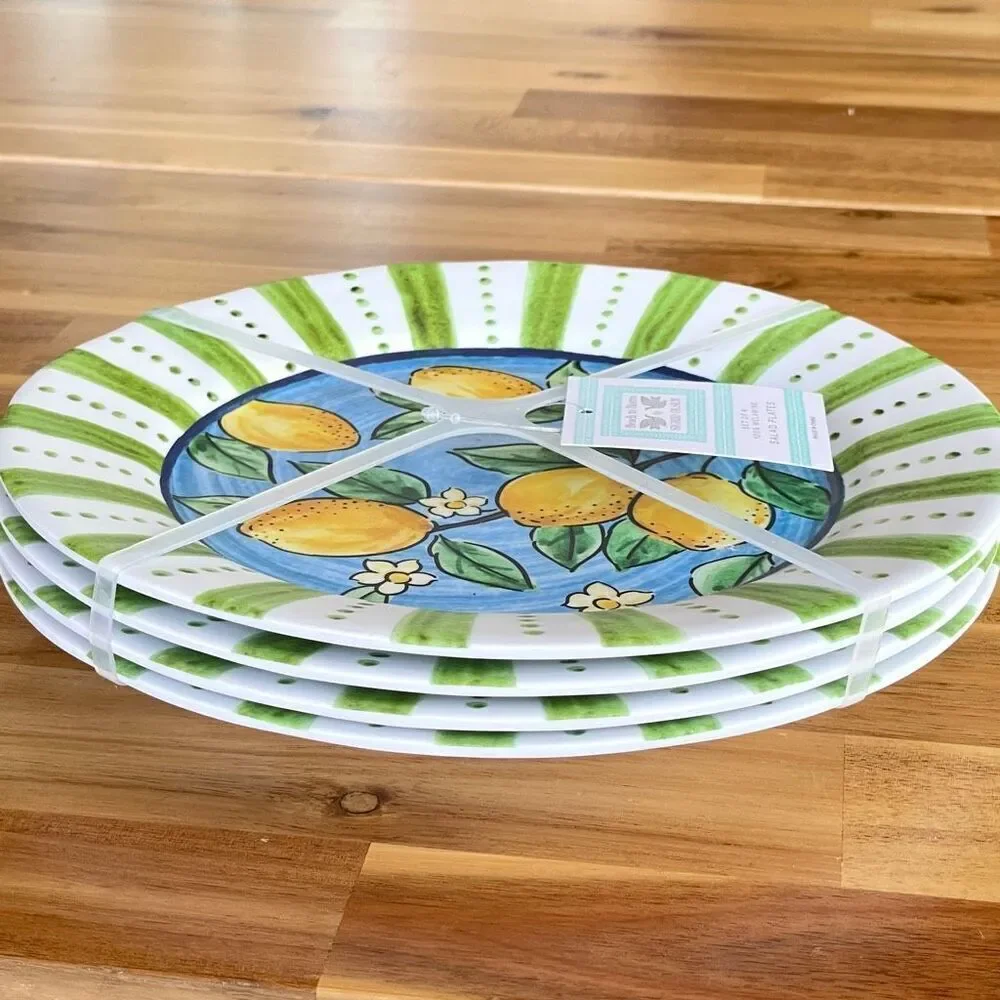NWT Set of 4 Beach to Bistro 9” SIGRID OLSEN Lemons 100% Melamine Salad Plates